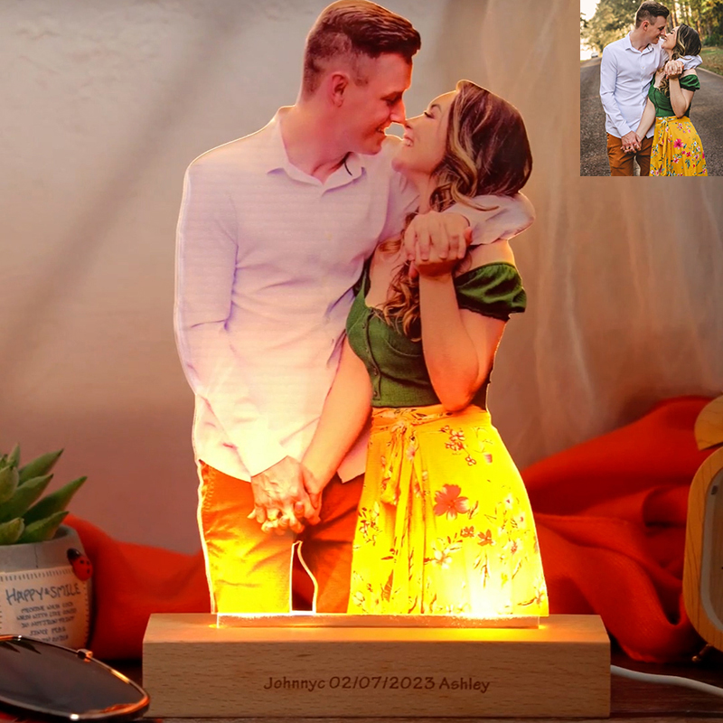 Personalized couple photo name engraving night light
