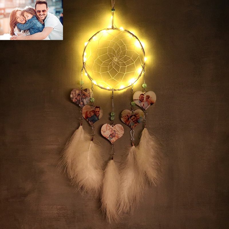 Personalized heart photo LED dream catcher