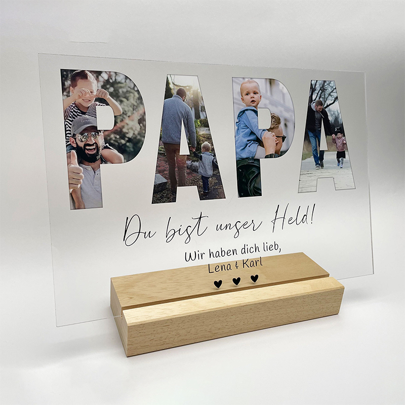 Personalized father's day photo collage with wooden frame