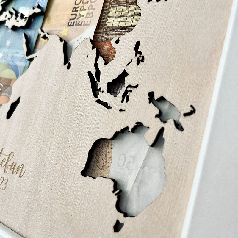 Custom wedding money gift world map