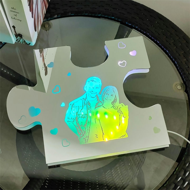 Personalisierte Paar-Foto-Puzzle-Spiegellampe