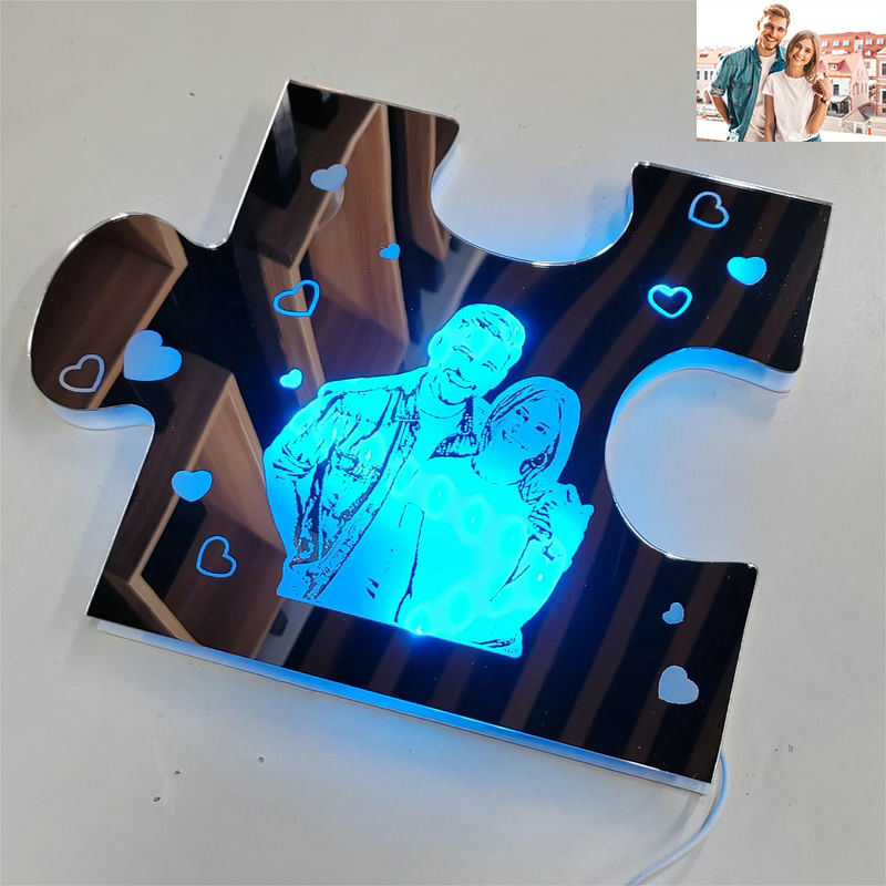 Personalisierte Paar-Foto-Puzzle-Spiegellampe